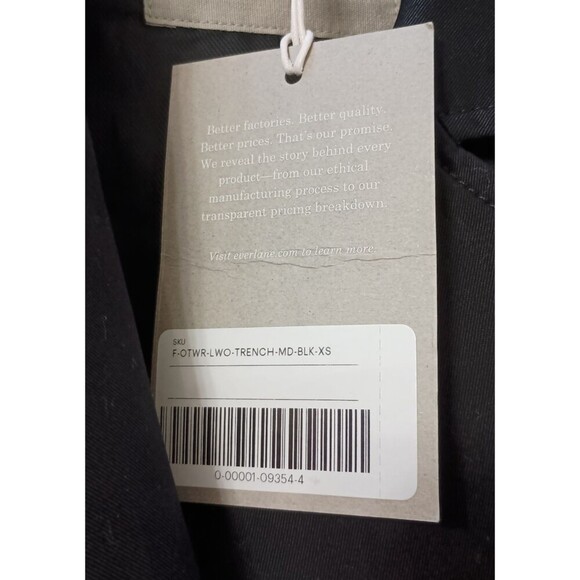 Everlane The Trench Coat Womens XS Black Double Breasted Belted Black Lined NWT - Picture 6 of 10